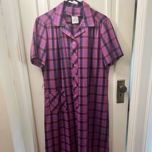 1970s Purple and Pink Plaid Nancy Frock Dress
